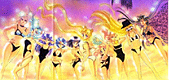 The Senshi standing in swimsuits