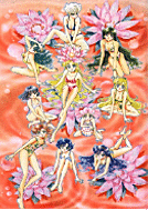 The Senshi among lotus blossoms in swimsuits